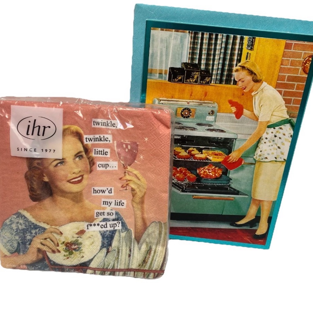 Anne Taintor Napkins And Greeting Card Set, Funny Retro Cocktail Paper Napkins